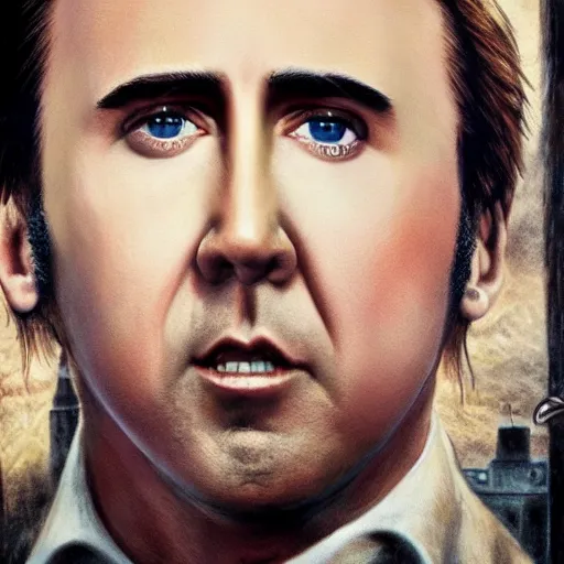 Image similar to a film poster of nicolas cage in harry potter, photorealism, film grain,