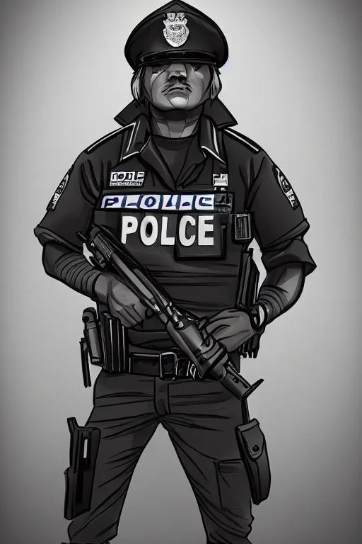Prompt: police officer, angry, symmetrical, highly detailed, digital art, sharp focus, trending on art station