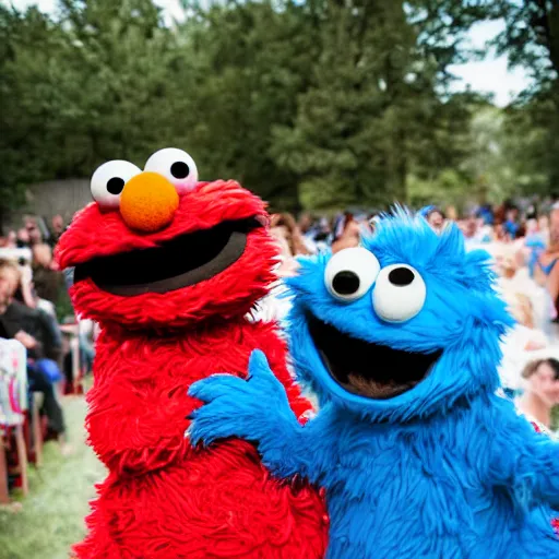 Image similar to elmo and cookie monster getting married