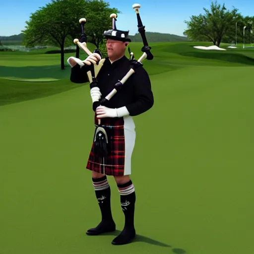 Image similar to realistic hornet playing bagpipes, golf course, realistic, hyper real, detailed,