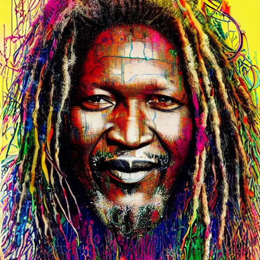 Image similar to portrait of alpha blondy by carne griffiths, very detailed, 4 k