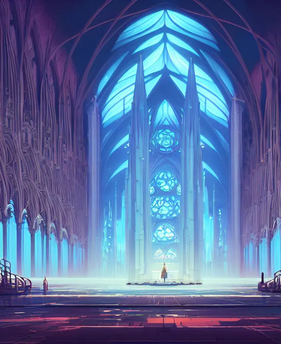 Image similar to simplicity, a cathedral made out of elegant biological forms, in the style of a spaceship, magic spells, by dan mumford, yusuke murata, makoto shinkai, ross tran, cinematic, unreal engine, cel shaded, featured on artstation, pixiv