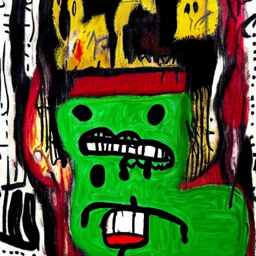 Prompt: “frightened pickle. Style of Basquiat. Highly detailed. 1024x768”