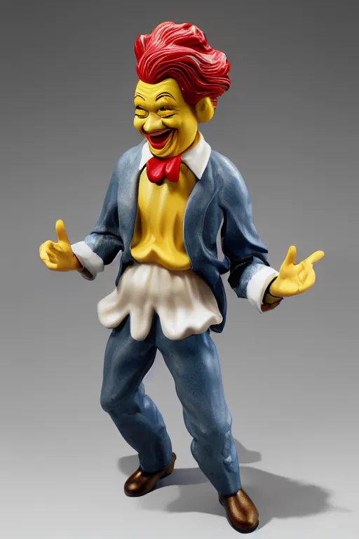 Image similar to A porcelain model of Ronald McDonald, sculpture, photograph, studio lighting, product photography, advertising photography, pottery, figurine, octane render