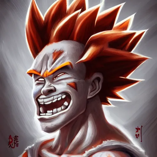 Image similar to portrait of a young rugged goku hot dog, extra onions and ketchup, saiyan, spirit bomb, luscious with sesame seeds, handsome, D&D, fantasy, intricate, eldritch, Viking, elegant, highly detailed, digital painting, sweaty meat, artstation, concept art, matte, sharp focus, illustration, art by