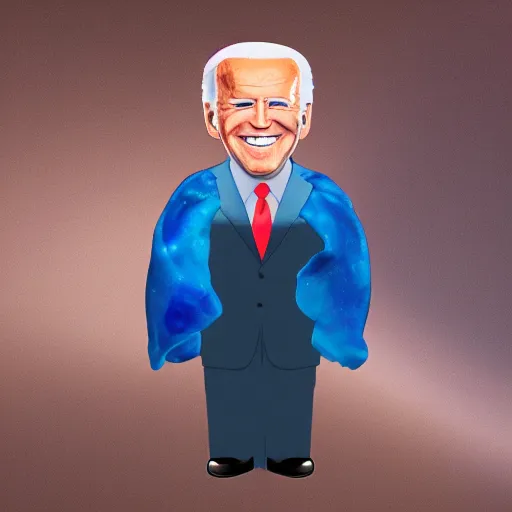 Prompt: animated version of joe biden stuffed into a blue taki, his legs are not able to be seen, photorealistic, 5 0 mm, highly detailed,
