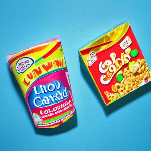 Prompt: cereal box ; product photo of a cereal box ; professional advertisement photography of a box of lucky charms cereal ; close - up of the box carton