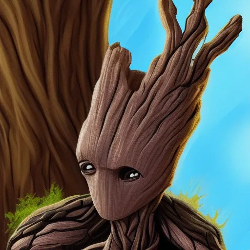 Prompt: Groot as a Jedi, digital painting