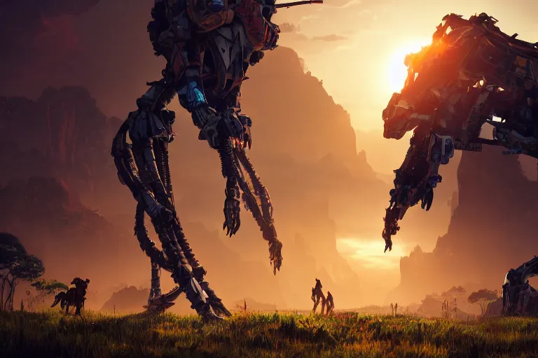 Image similar to tallneck machine mecanical creature robot of horizon forbidden west horizon zero dawn bioluminiscence global illumination ray tracing hdr fanart arstation by ian pesty and alena aenami artworks in 4 k