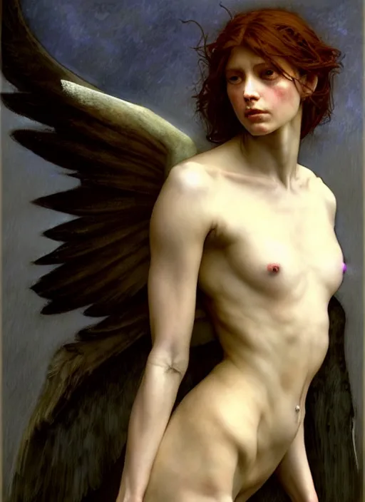 Image similar to harpy, full body, realistic, dnd character art portrait, dark fantasy art, matte fantasy painting, deviantart artstation, by edgar maxence and caravaggio and michael whelan and delacroix. intricate painting, cinematic lighting, hyper realistic, extremely detailed, vivid colors, establishing shot, dramatic lighting.