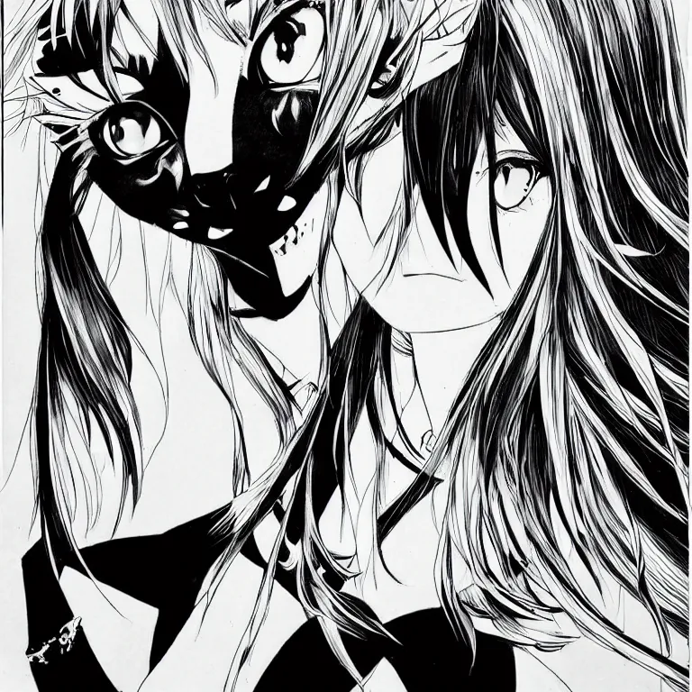 Image similar to Comic-art of girl looks like a cat in style of Takeshi Obata, manga comics, high detailed