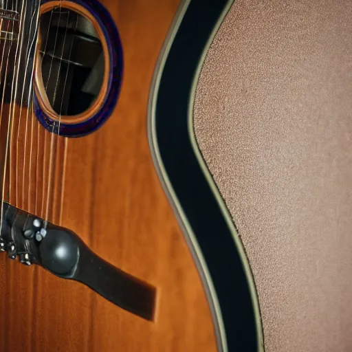 Image similar to macro photography from the inside of an acoustic guitar, studio lighting, 8k, professional photography