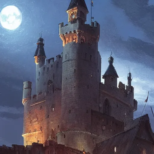 Prompt: a beautiful medieval castle at night, during a siege, in anime style highly detailed by Raphael Lacoste, greg rutkowski, makoto shinkai