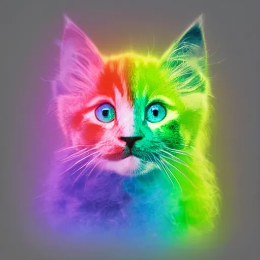 Prompt: of a very proud fluffy rainbow kitten with a glowing rainbow aura, digital art