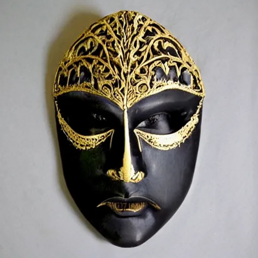 Image similar to gorgeous actor mask, cinema vintage camera model, clapperboard statue with gold filigree + carved marble