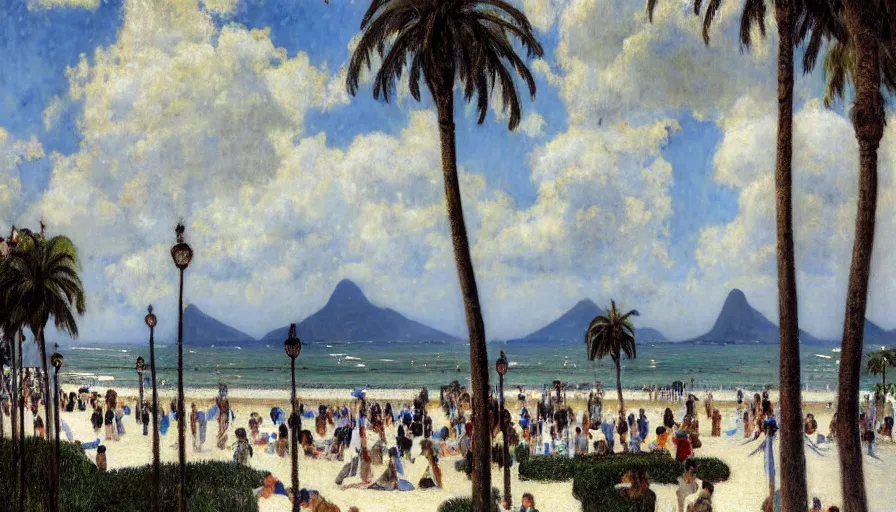 Prompt: a ultradetailed beautiful painting of the thunder sky of the rio de janeiro palace balustrade designed by jules bastien - lepage, tarsila do amaral, frank weston and gustave baumann, beach, trending on artstation, mediterranean, palm trees, sharp focus, giant greek columns, soft light, 8 k 4 k