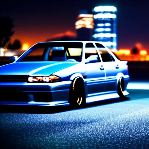 Image similar to a car JZX100 twin turbo at illegal car meet, Saitama prefecture, city midnight mist lights, cinematic color, photorealistic, highly detailed, 200MM