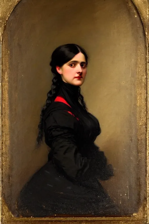 Image similar to ( ( ( ( ( ( ( ( ( ( ( victorian genre painting beautiful young woman with black and red dress ) ) ) ) ) ) ) ) ) ) ) painted by solomon joseph solomon and richard schmid and jeremy lipking!!!!!!!!!!!!!!!!!!!!!!!!!!!!