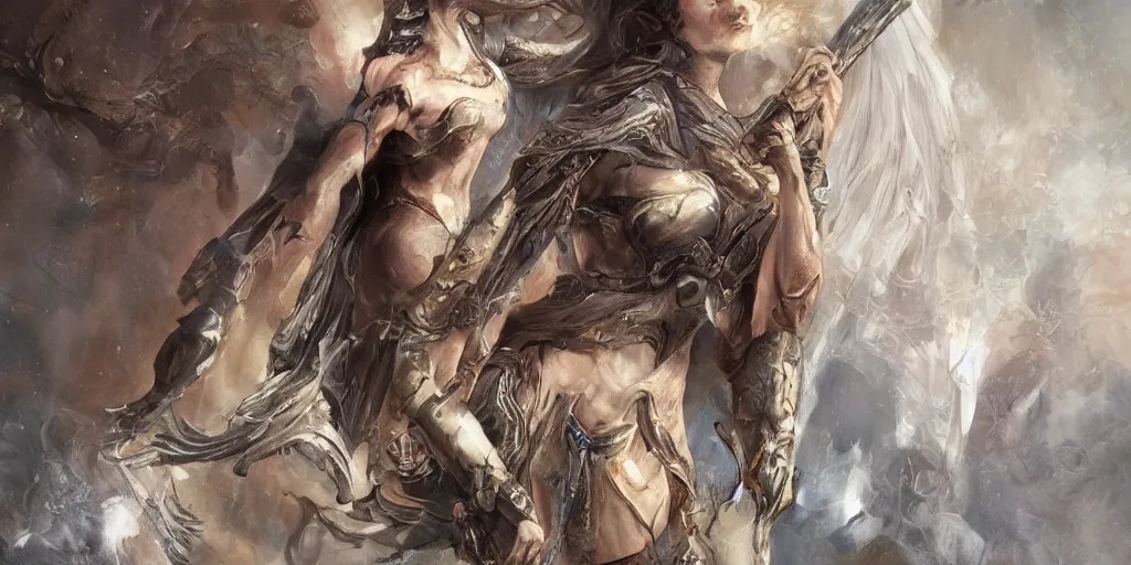 Image similar to female angel warrior. digital art, detailed by magali villeneuve