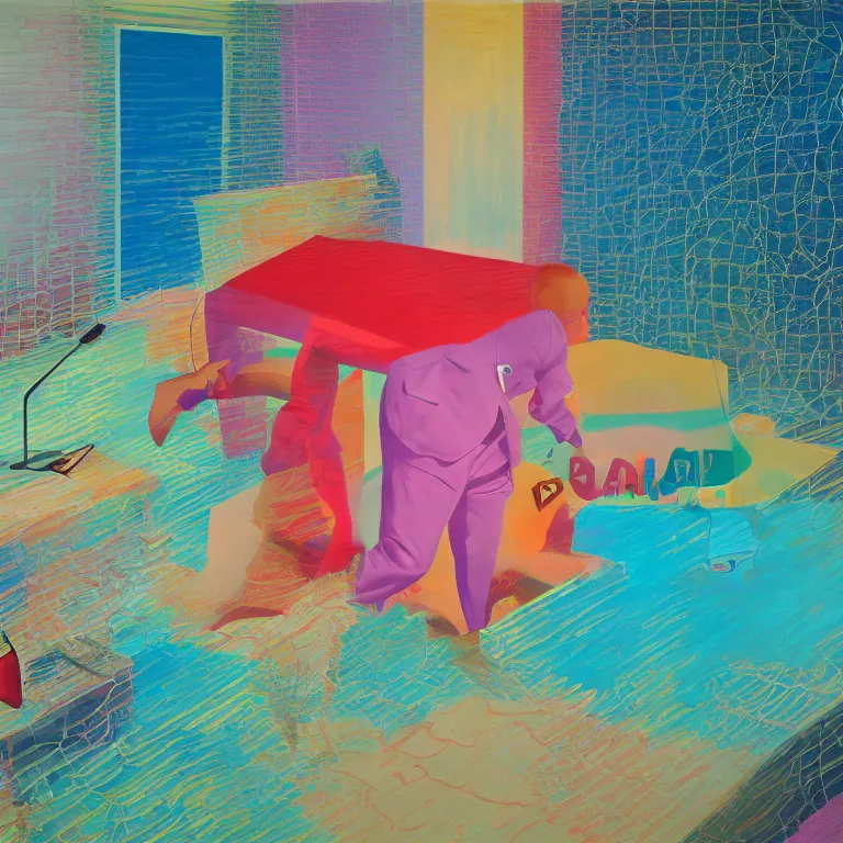 Prompt: dreaming from a new economy and a new financial system, $$$,EUR,BTC, painted by David Hockney, airbrush
