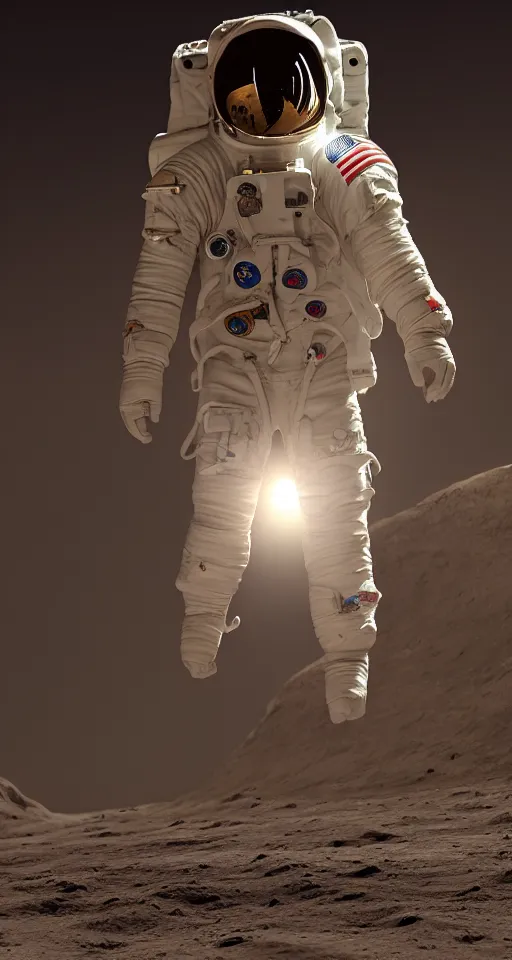 Image similar to concept art, an american astronaut landing on the moon, backlight, f 3 2, high detail, octane rendering, unreal engine.