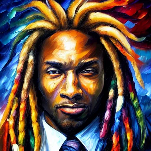 Image similar to portrait painting of The Predator by Leonid Afremov, dreadlocks, hyperdetailed!