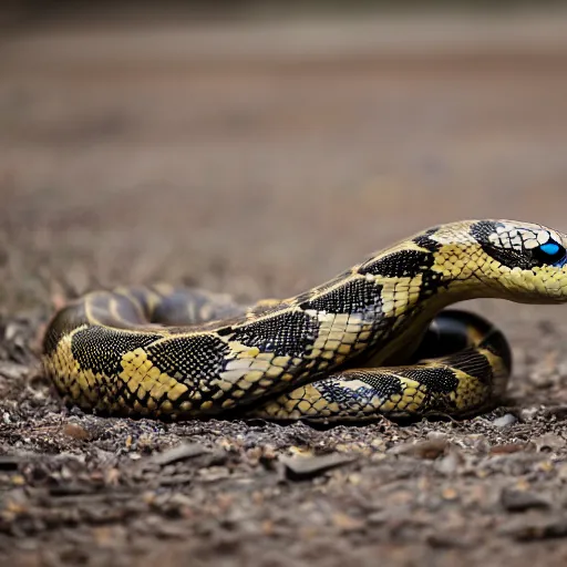 Image similar to giant and oversized coiled snake with a metallic skull as the head, XF IQ4, f/1.4, ISO 200, 1/160s, 8K, RAW, unedited, symmetrical balance, in-frame