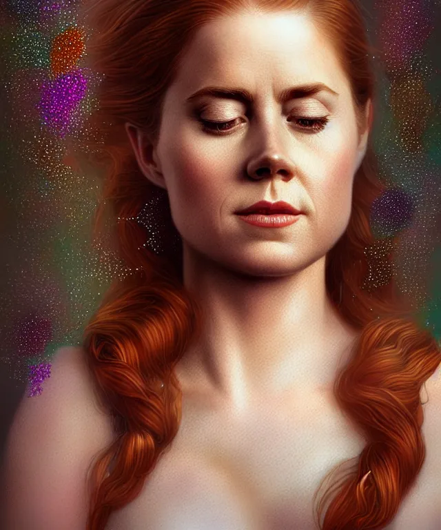 Prompt: Amy Adams meditating with beads and crystals, portrait, intricate, elegant, highly detailed, digital painting, artstation, concept art, smooth, sharp focus, illustration, in the style of Michelangelo