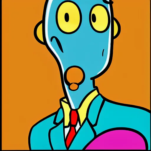 Prompt: handsome squidward as male, colorful pop art style