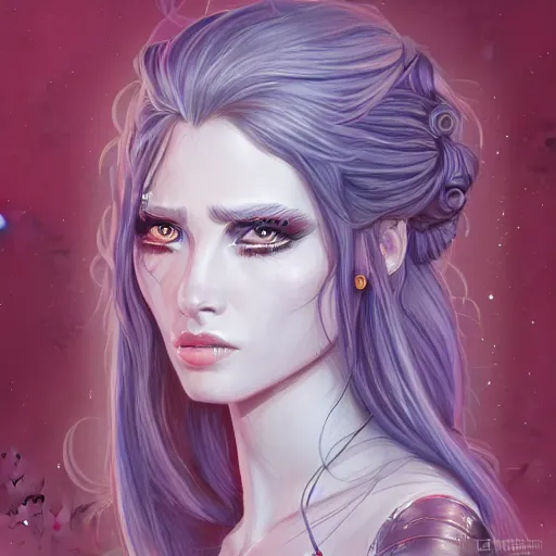 Prompt: rebel princess portrait, sci-fi, glossy eyes, face, fringe dark hair , fantasy, intricate, elegant, highly detailed, digital painting, artstation, concept art, smooth, sharp focus, illustration, flat pastel colors, sharp ink line art