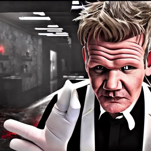 Prompt: gordon ramsay in a tuxedo, blood ritual, human sacrifice, horror theme, horror lighting, beautiful render, unreal engine, concept art, 4 k, rtx, highly detailed