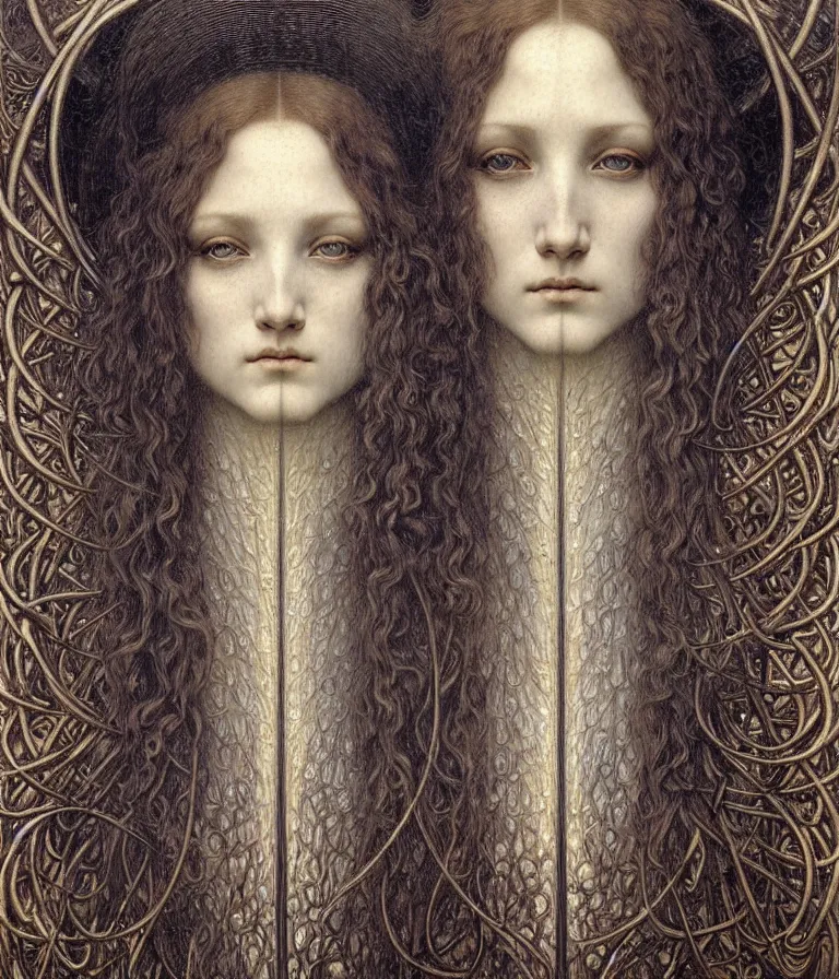 Image similar to detailed realistic beautiful young medieval queen face portrait by jean delville, gustave dore and marco mazzoni, art nouveau, symbolist, visionary, gothic, pre - raphaelite. horizontal symmetry