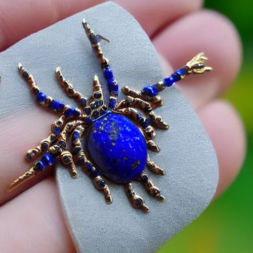 Prompt: spider, lapis lazuli with a gold fractal filigree, hyper detailed