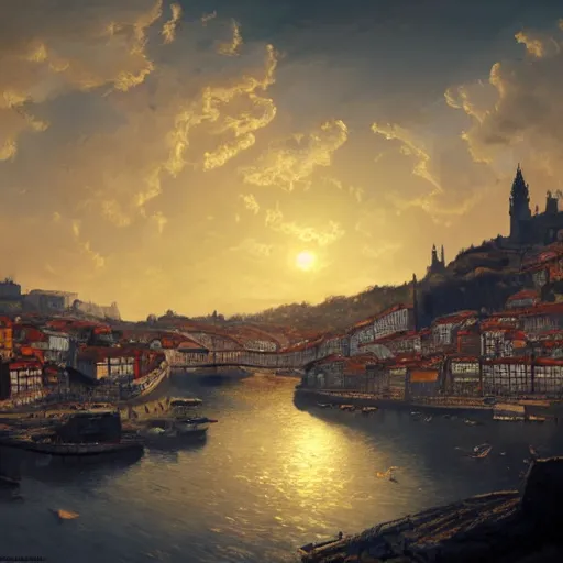 Prompt: the city of porto in portugal, dreamy landscape, darek zabrocki, karlkka, trending on artstation, 8 k