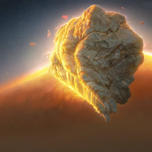 Image similar to Digital art of a meteorite containing an insect hive burning up in the atmosphere, Wayne Barlowe, Mike Winkelmann, Jessica Rossier 4k prehistoric geology space hubble