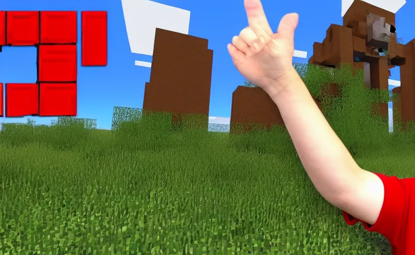 Image similar to preston holding his hands up as he fails at minecraft, prestonplayz, youtube thumbnail