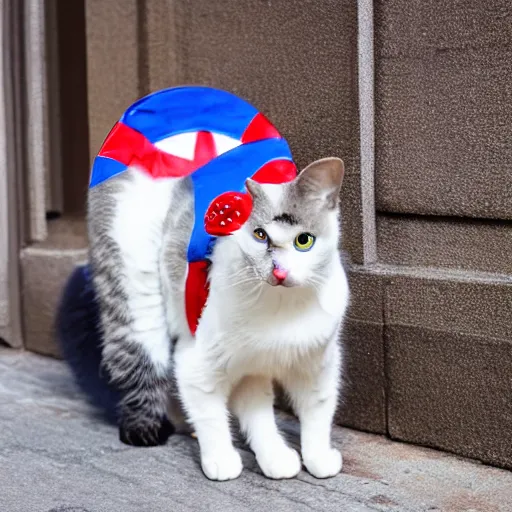 Image similar to cat wearing captain america costume, award - winning 4 k photography