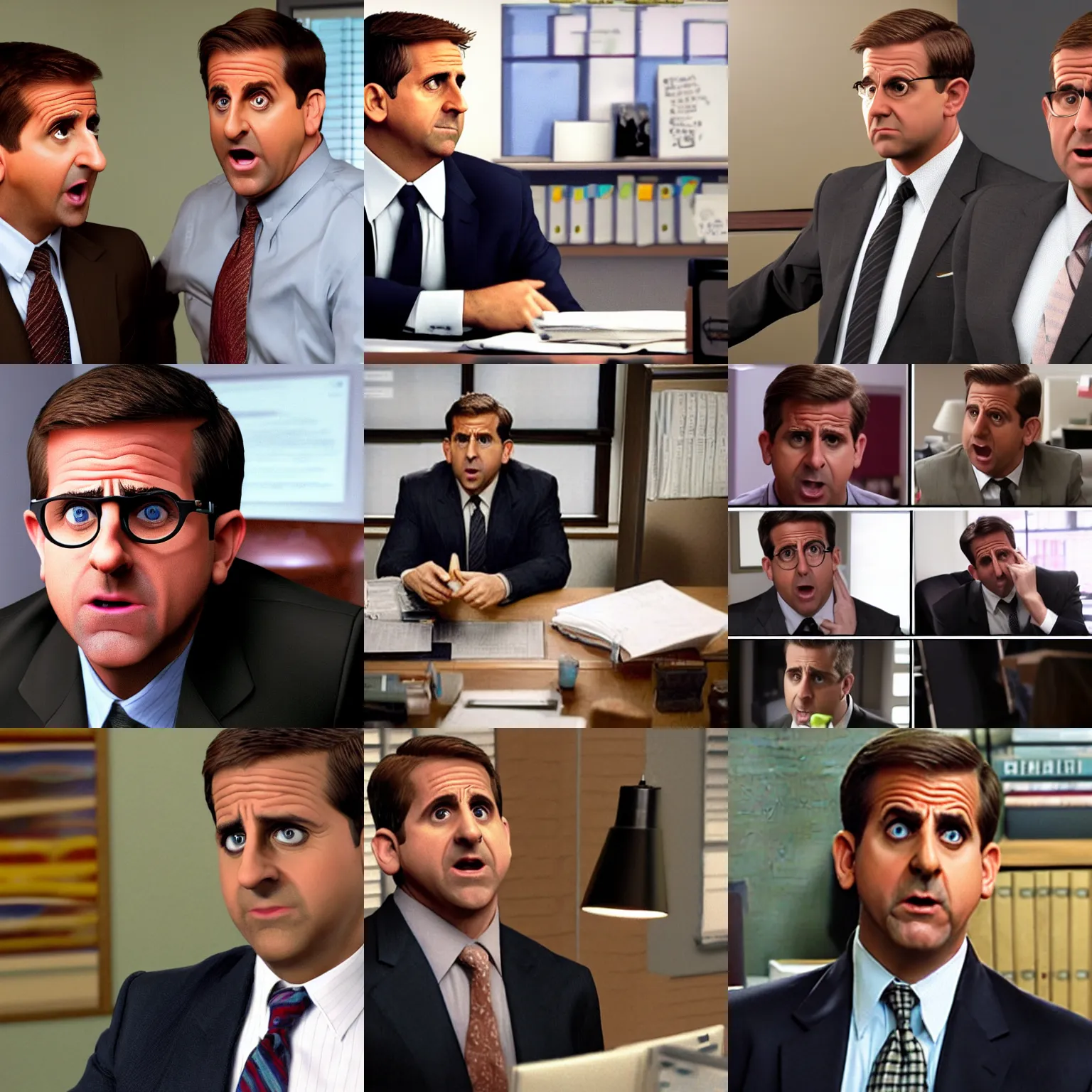 Prompt: The Office, Steve Carrell cringing hard, photorealistic