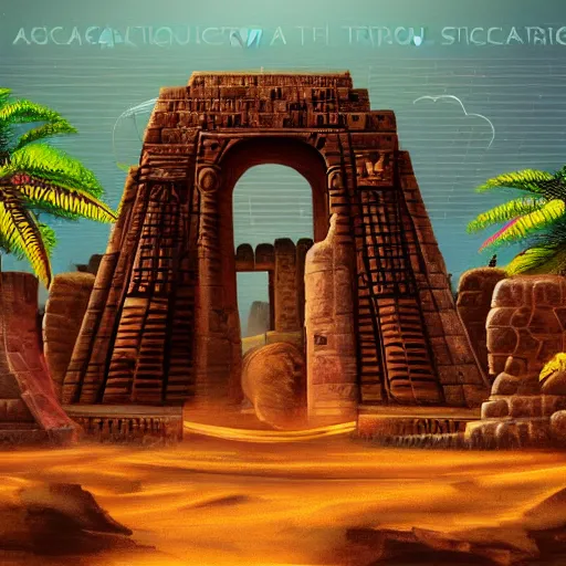 Image similar to ancient structure of africa, retrowave epic art, trending on art station