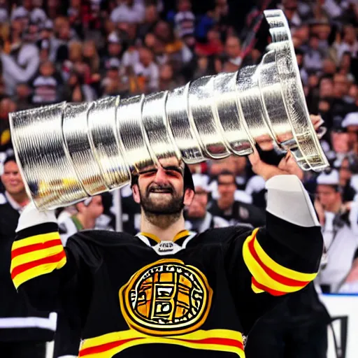 Image similar to Patrice Bergeron holding the Stanley cup