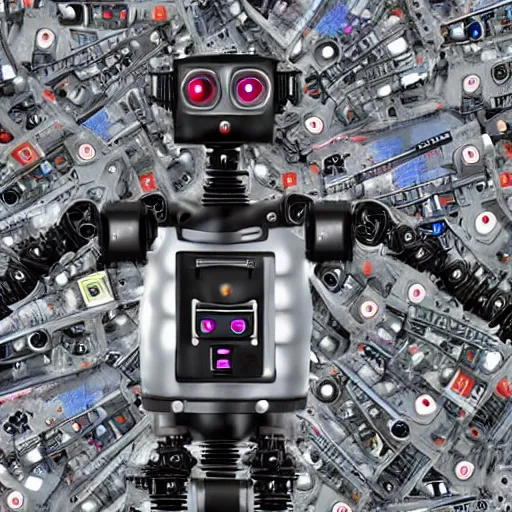 Prompt: a robot made of cameras
