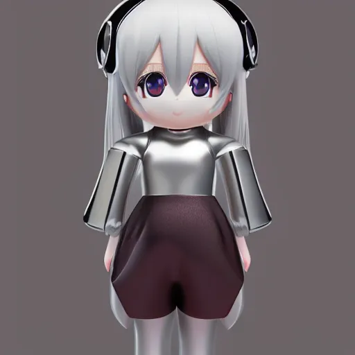 Image similar to cute fumo plush of a metallic reflective girl, global illumination reflectance probe, ssao, sparkling glossy finish, chibi anime, vray