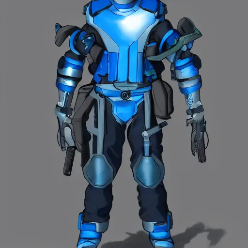 Image similar to a futuristic soldier captain with a metal visor and a blue shoulderpad in anime style