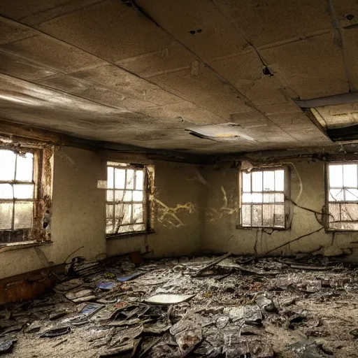 Image similar to abandoned room with old monitors inside, dark and dusty