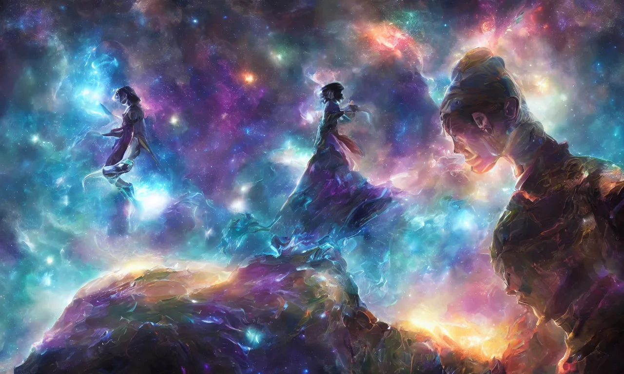 Image similar to galaxy bender experiencing the quantum field, elevated consciousness, beautiful astrological neural network, matte painting and tim burton comic book art, twist of time, realistic, trending on artstation, sharp focus, depth of field, cinematic composition, physics splashes of colors, science fiction