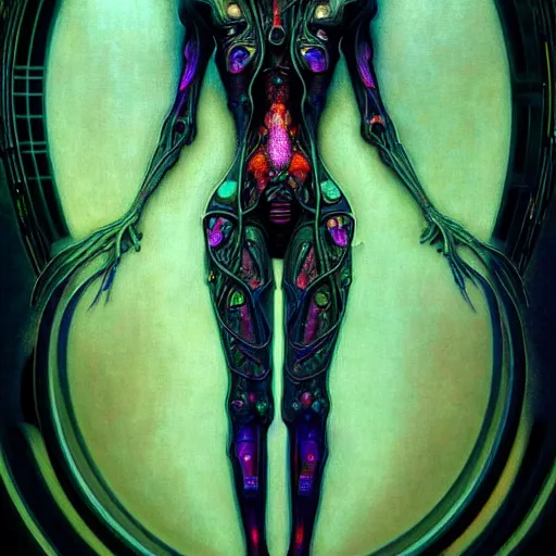 Image similar to extremely psychedelic beautiful brutalist cyborg organism infected by night. intricate, elegant, highly detailed, extremely lifelike photorealistic digital painting, artstation. steichen, gaston bussiere, tom bagshaw, brutalist cyberpunk alphonse mucha. elegant minimalism. anatomically correct vasculature. sharp focus. black. surreal lush cosmic hallucination