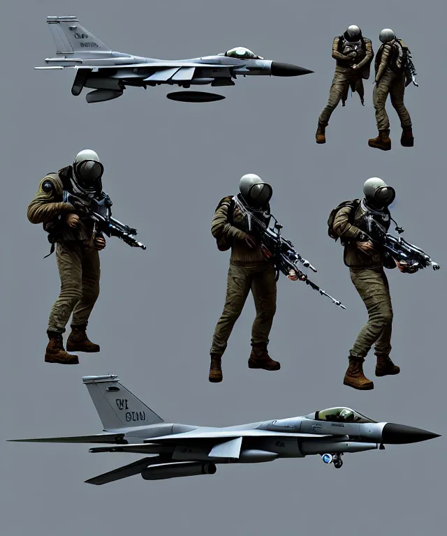 Image similar to 2 d shooter game concept art sprite sheet!!!, f 1 6 combat plane concept art, hyperrealism, fine detail, 8 k, 3 d render, artgerm, artstation contest winner, cgsociety, axial tilt!!!, cryengine, zbrush, vray, no background