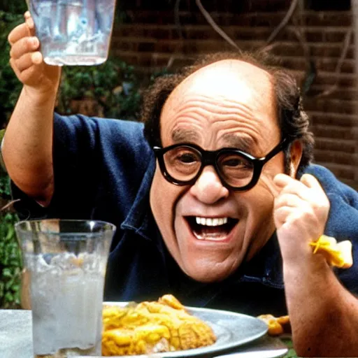 Prompt: danny devito eating a pigeon