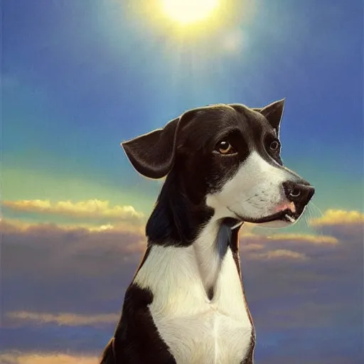 Prompt: a cute dog and a white sneaker shoe with its laces undone, highly detailed, hyperrealistic, sunset in the background, rays of golden sunlight, oil painting by greg rutkowski and artgerm and wlop