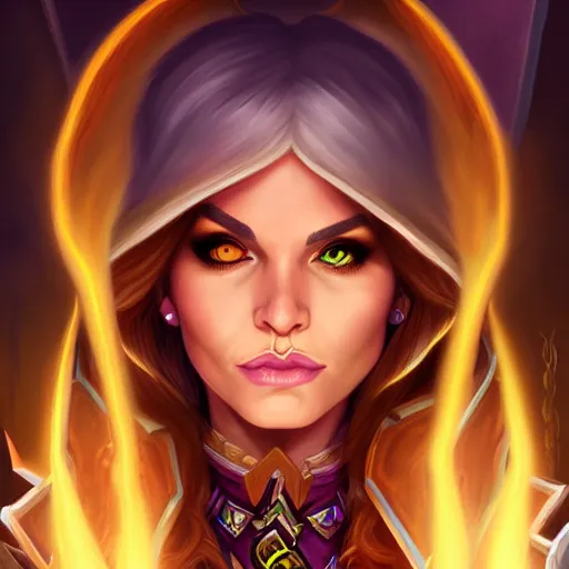 Image similar to Portrait of a sorceress, Hearthstone official trending art, exagerated accurate details, trending on MasterpieceStation in category 'Perfect eyes'